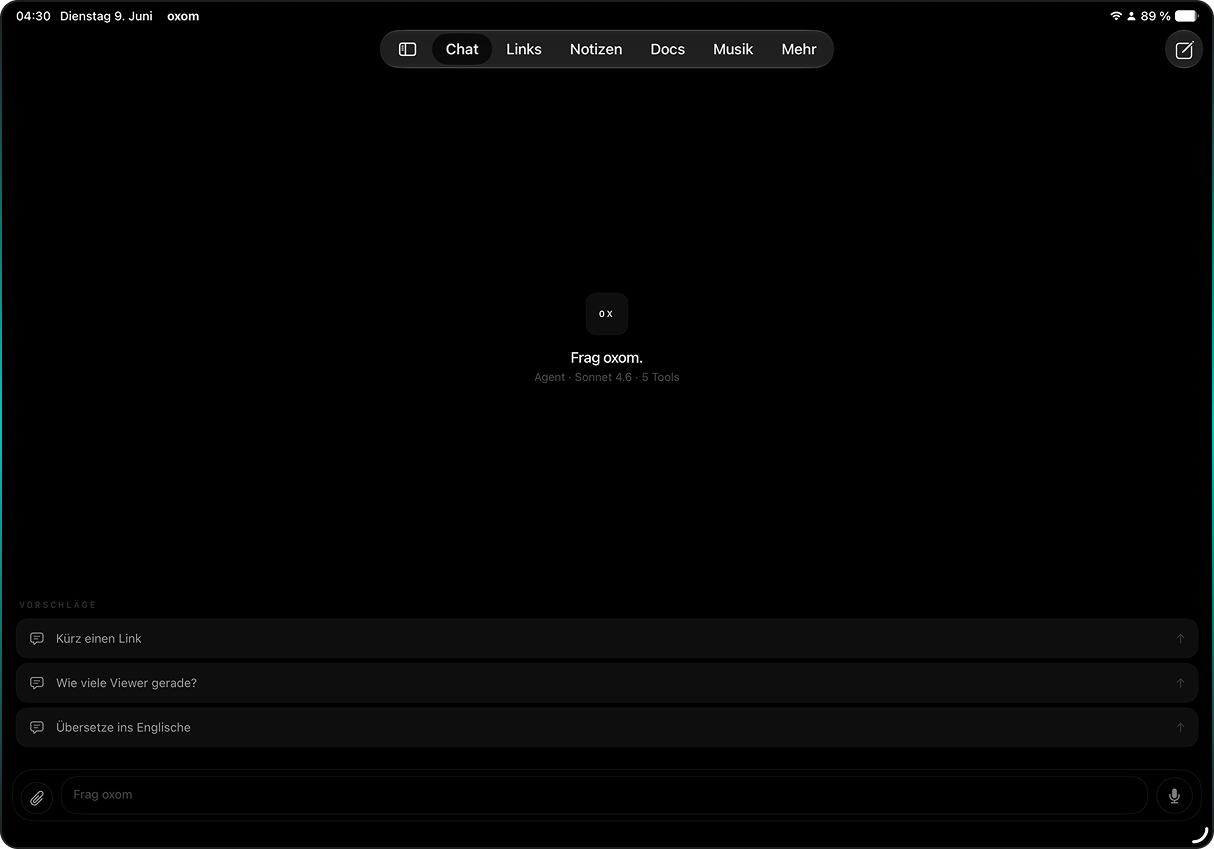 oxom Chat auf dem iPad — der Agent als Interface