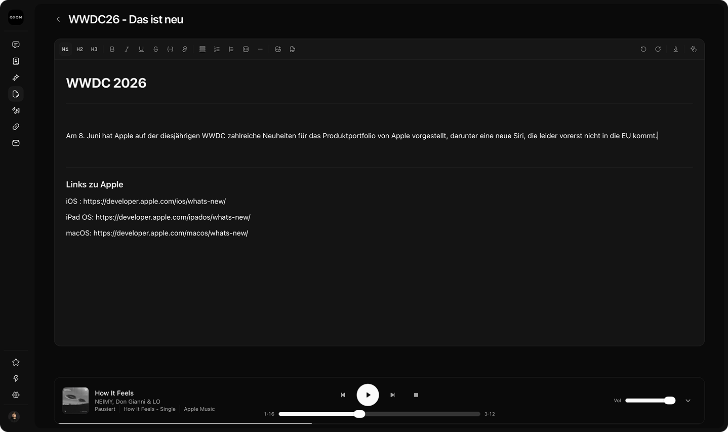 oxom Workspace — das Docs-Feature